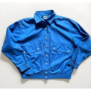 VTG Koret Womens Windbreaker Jacket Lightweight Blue Snaps Pockets Size Medium